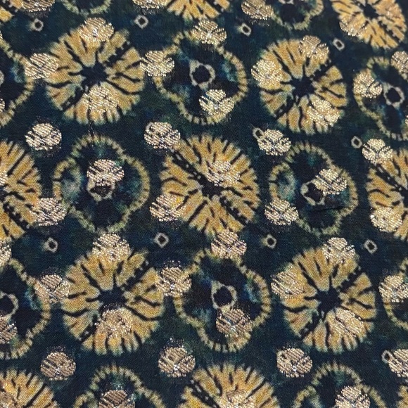 NWT RAGA Dress Midi Smocked Waist Metallic Gold Navy Current A-line Cocktail - Picture 16 of 16